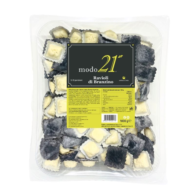 Packet of Sea Bass Ravioli. Online sale of fish ravioli.