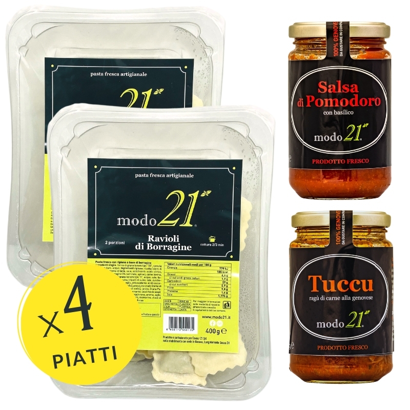 Borage Ravioli, Tuccu Meat Sauce and Basil Sauce (x4 meals)